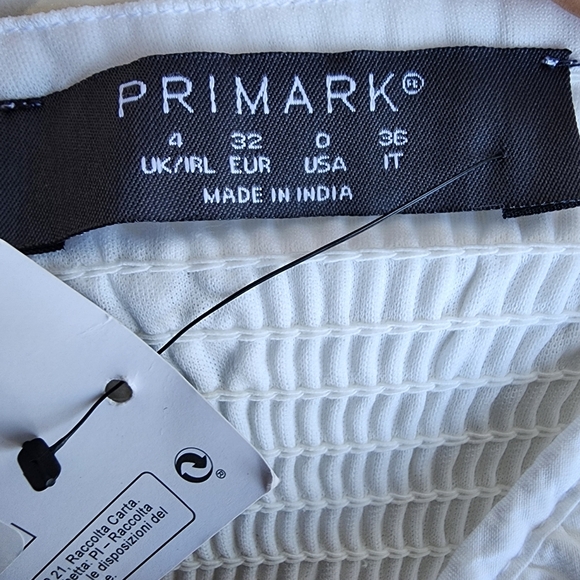 NWT Primark Women’s White Eyelet Knee Length Dress With Puff Sleeves Cotton Sz 0 - Picture 10 of 14